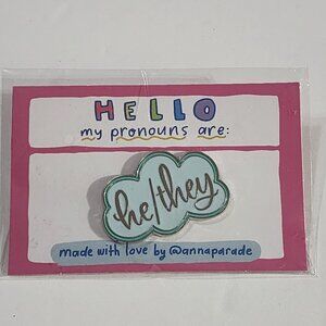 anna parade hello my pronouns are he/they enamel Pin gay pride LGBTQ+ New